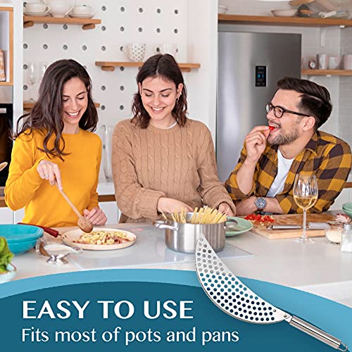 Killer's Instinct Ou Pan Pot Strainer with Handle Stainless Steel Hand Held Crescent Drainer for Spaghetti Fry Noodles Fruit Vegetable Pasta Strainer Colander Heavy Duty Food Drainers - Image 5